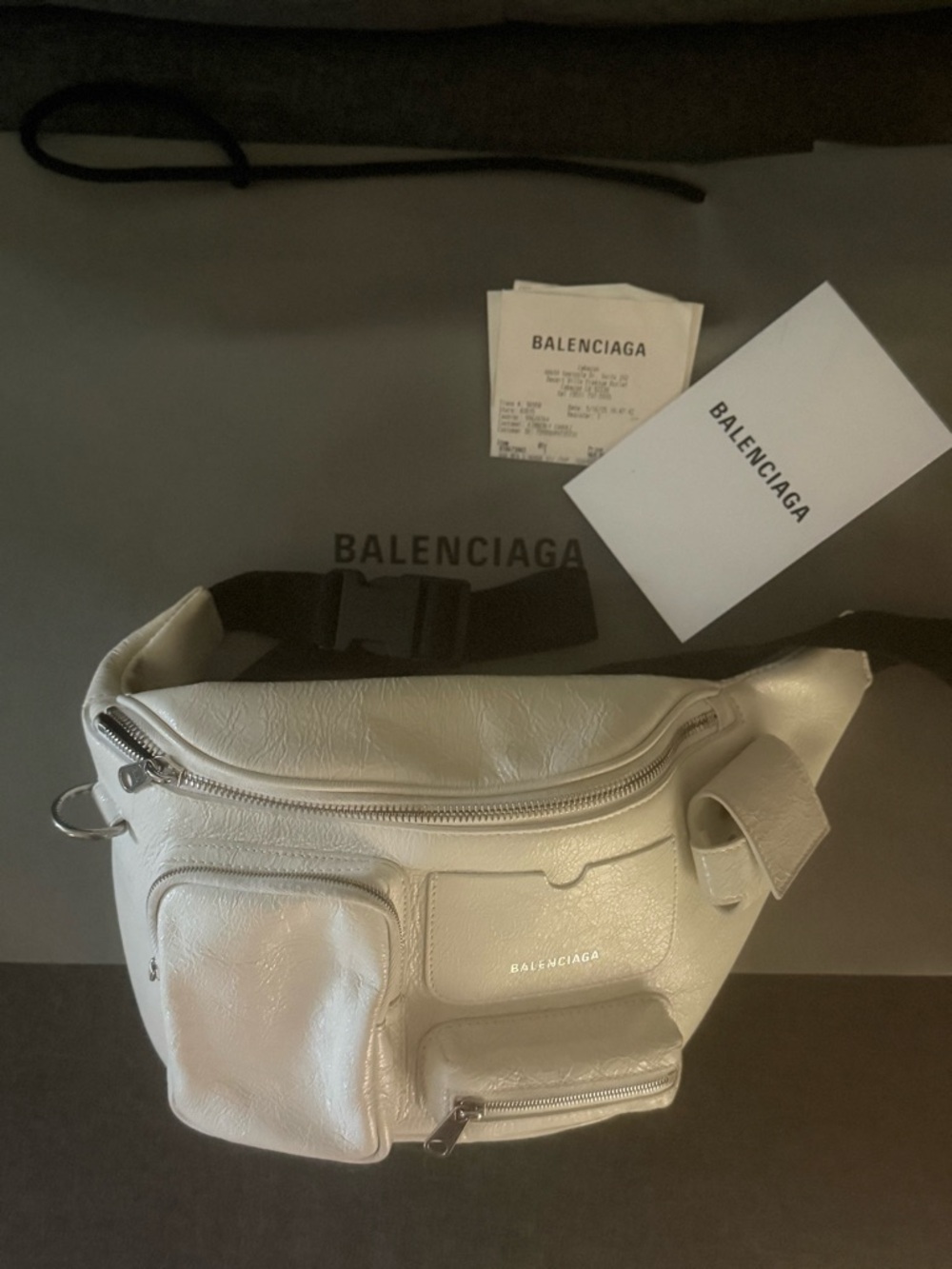 Balenciaga Cream Leather Belt Bag with Silver Hardware - Picture 7 of 7